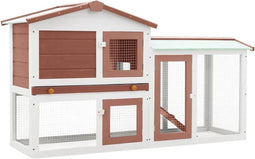vidaXL - Konijnenhok - voor - buiten - groot - 145x45x84 - cm - hout - bruin - en - wit