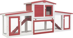vidaXL - Konijnenhok - voor - buiten - groot - 204x45x85 - cm - hout - rood - en - wit