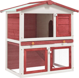 vidaXL - Konijnenhok - voor - buiten - met - 3 - deuren - hout - rood