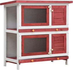 vidaXL - Konijnenhok - voor - buiten - met - 4 - deuren - hout - rood
