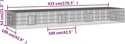 vidaXL - Konijnenkooi - met - 4 - panelen - 433x109x54 - cm - gegalvaniseerd - ijzer