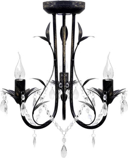 vidaXL - Kroonluchter - art - nouveau - metaal - kristallen - kralen - 3 - gloeilampen - zwart