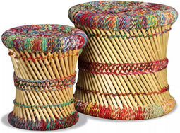 vidaXL - Krukken - met - chindi - details - 2 - st - bamboe - meerkleurig