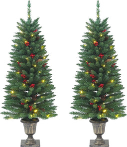 vidaXL - Kunstkerstbomen - 2 - st - 100 - LED's - 120 - cm - groen