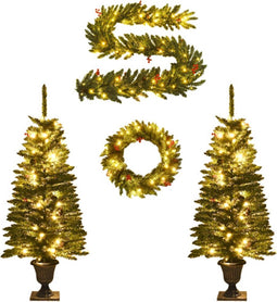 vidaXL - Kunstkerstbomen - 2 - st - met - krans, - guirlande - en - LED's