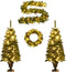 vidaXL - Kunstkerstbomen - 2 - st - met - krans, - guirlande - en - LED's