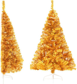 vidaXL - Kunstkerstboom - half - met - standaard - 150 - cm - PET - goudkleurig