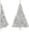 vidaXL - Kunstkerstboom - half - met - standaard - 210 - cm - PET - zilverkleurig