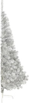 vidaXL - Kunstkerstboom - half - met - standaard - 210 - cm - PET - zilverkleurig