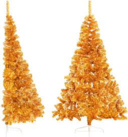 vidaXL - Kunstkerstboom - half - met - standaard - 240 - cm - PET - goudkleurig