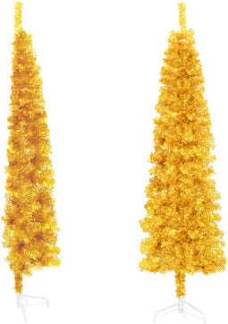 vidaXL - Kunstkerstboom - half - met - standaard - smal - 120 - cm - goudkleurig