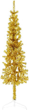 vidaXL - Kunstkerstboom - half - met - standaard - smal - 150 - cm - goudkleurig
