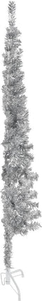 vidaXL - Kunstkerstboom - half - met - standaard - smal - 150 - cm - zilverkleurig