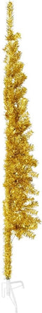 vidaXL - Kunstkerstboom - half - met - standaard - smal - 150 - cm - goudkleurig