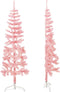 vidaXL - Kunstkerstboom - half - met - standaard - smal - 180 - cm - roze