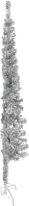 vidaXL - Kunstkerstboom - half - met - standaard - smal - 180 - cm - zilverkleurig