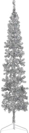 vidaXL - Kunstkerstboom - half - met - standaard - smal - 210 - cm - zilverkleurig