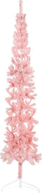vidaXL - Kunstkerstboom - half - met - standaard - smal - 210 - cm - roze