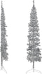 vidaXL - Kunstkerstboom - half - met - standaard - smal - 210 - cm - zilverkleurig
