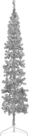 vidaXL - Kunstkerstboom - half - met - standaard - smal - 240 - cm - zilverkleurig