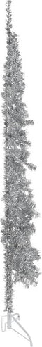 vidaXL - Kunstkerstboom - half - met - standaard - smal - 240 - cm - zilverkleurig
