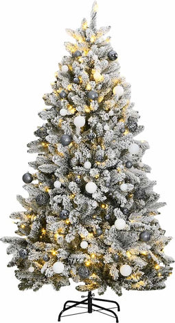 vidaXL - Kunstkerstboom - met - scharnieren - 300 - LED's - en - kerstballen - 180 - cm