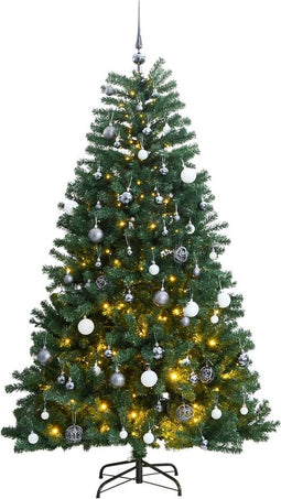 vidaXL - Kunstkerstboom - met - scharnieren - 300 - LED's - en - kerstballen - 210 - cm