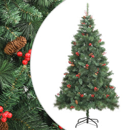 vidaXL - Kunstkerstboom - met - scharnieren - dennenappels - en - bessen - 180 - cm