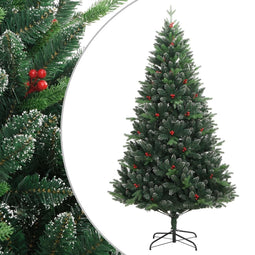 vidaXL - Kunstkerstboom - met - scharnieren - en - rode - bessen - 150 - cm