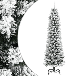 vidaXL - Kunstkerstboom - met - sneeuw - smal - 150 - cm - PVC - en - PE