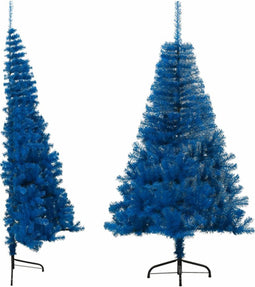 vidaXL - Kunstkerstboom - met - standaard - half - 150 - cm - PVC - blauw