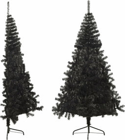 vidaXL - Kunstkerstboom - met - standaard - half - 210 - cm - PVC - zwart