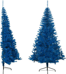 vidaXL - Kunstkerstboom - met - standaard - half - 210 - cm - PVC - blauw