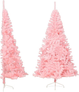 vidaXL - Kunstkerstboom - met - standaard - half - 240 - cm - PVC - roze