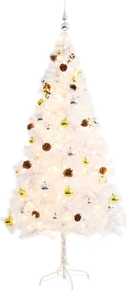 vidaXL - Kunstkerstboom - met - verlichting - en - kerstballen - 180 - cm - wit