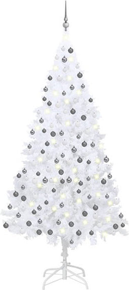 vidaXL - Kunstkerstboom - met - verlichting - en - kerstballen - 210 - cm - PVC - wit