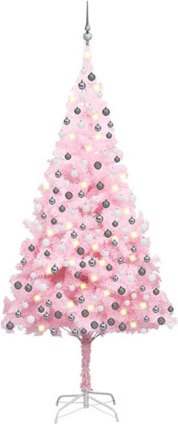 vidaXL - Kunstkerstboom - met - verlichting - en - kerstballen - 210 - cm - PVC - roze