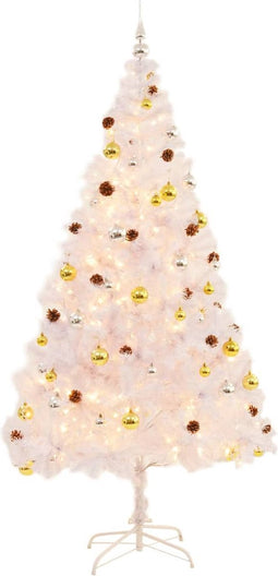 vidaXL - Kunstkerstboom - met - verlichting - en - kerstballen - 210 - cm - wit