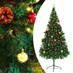 vidaXL - Kunstkerstboom - met - verlichting - en - kerstballen - 210 - cm - groen