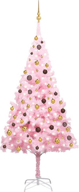 vidaXL - Kunstkerstboom - met - verlichting - en - kerstballen - 240 - cm - PVC - roze