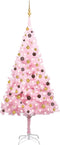 vidaXL - Kunstkerstboom - met - verlichting - en - kerstballen - 240 - cm - PVC - roze