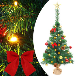vidaXL - Kunstkerstboom - met - verlichting - en - kerstballen - 64 - cm - groen