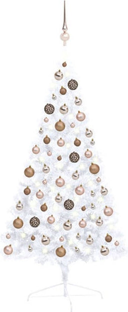 vidaXL - Kunstkerstboom - met - verlichting - en - kerstballen - half - 120 - cm - wit