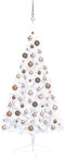 vidaXL - Kunstkerstboom - met - verlichting - en - kerstballen - half - 120 - cm - wit