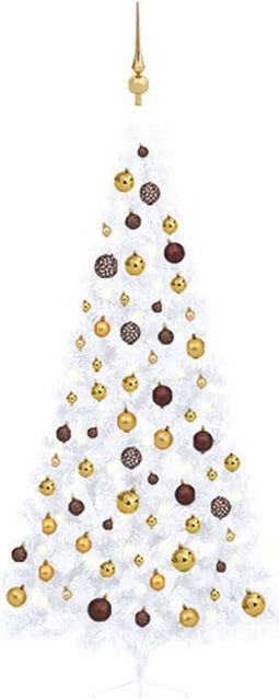 vidaXL - Kunstkerstboom - met - verlichting - en - kerstballen - half - 240 - cm - wit