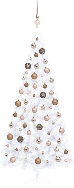vidaXL - Kunstkerstboom - met - verlichting - en - kerstballen - half - 240 - cm - wit