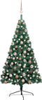 vidaXL - Kunstkerstboom - met - verlichting - en - kerstballen - half - 120 - cm - groen