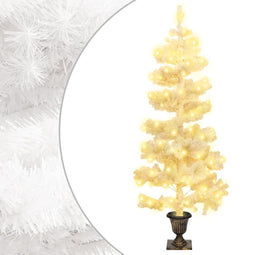 vidaXL - Kunstkerstboom - met - verlichting - en - pot - 120 - cm - PVC - wit