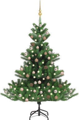 vidaXL - Kunstkerstboom - Nordmann - met - LED's - en - kerstballen - 210 - cm - groen