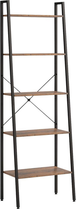 vidaXL - Ladderrek - met - 5 - schappen - 56x35x174 - cm - donkerbruin - en - zwart
